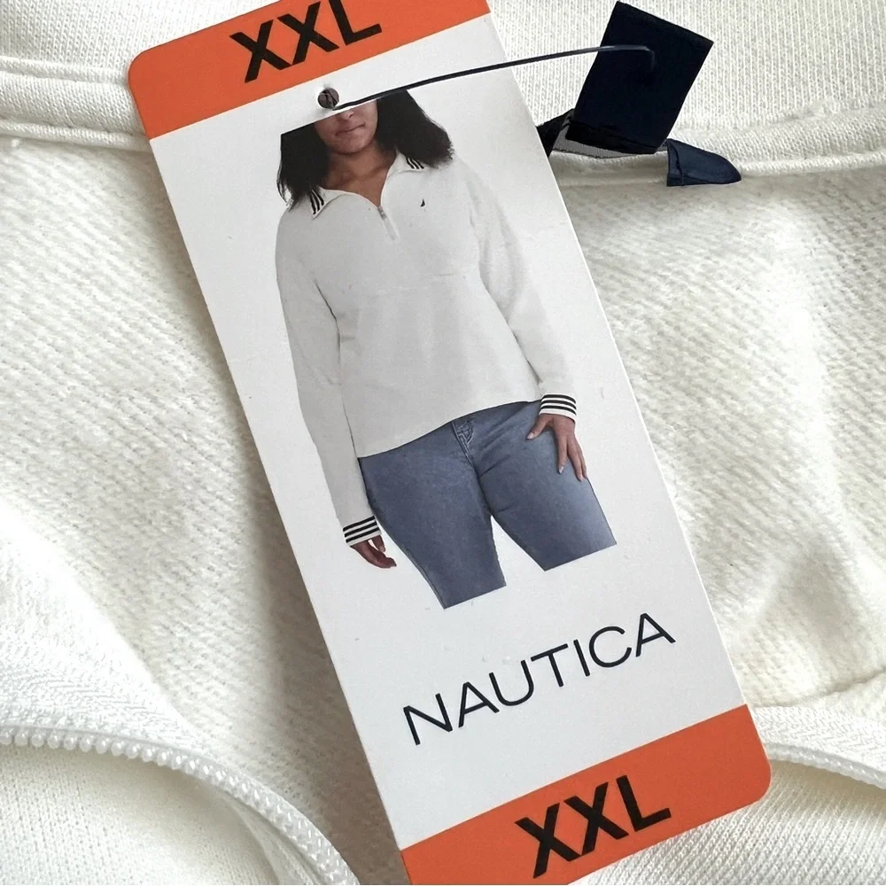 NAUTICA 1/4 Zip Polo Pullover Top Lightweight Sweatshirt White Navy NWT XXL - Picture 6 of 9